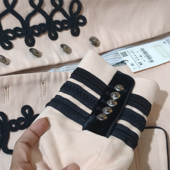 Zara Woman military-style braid blazer in nude pink, Medium Size.N WT - Picture 3 of 8